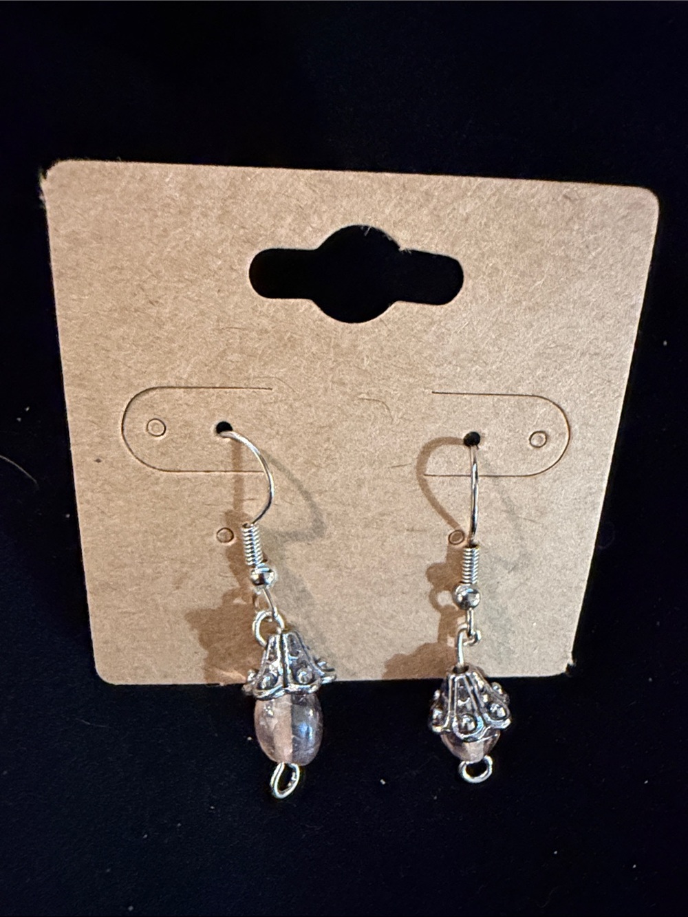 Delicate Pink Glass Bead Drop Earrings with Silver Accents